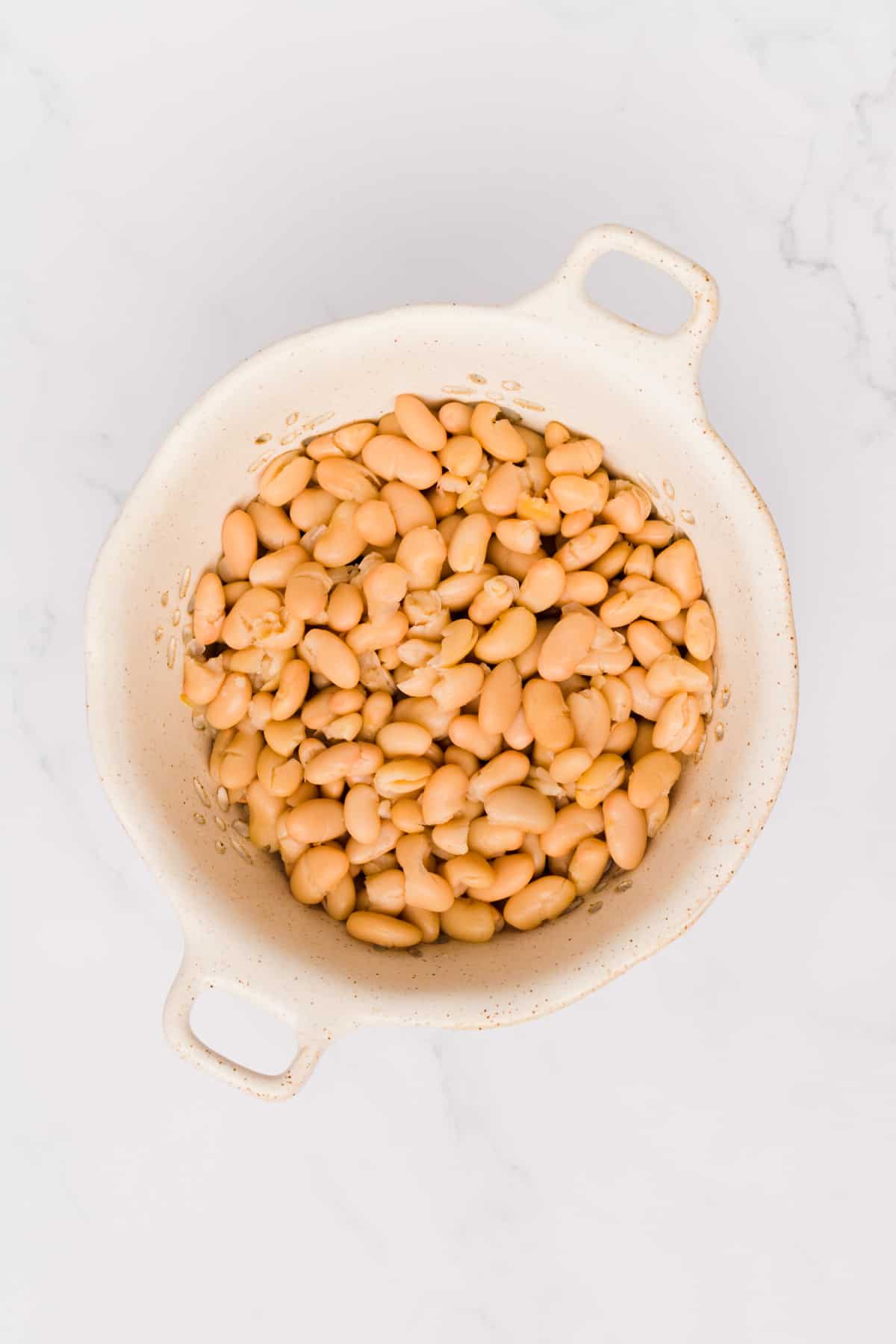 White cannellini beans in a colander.
