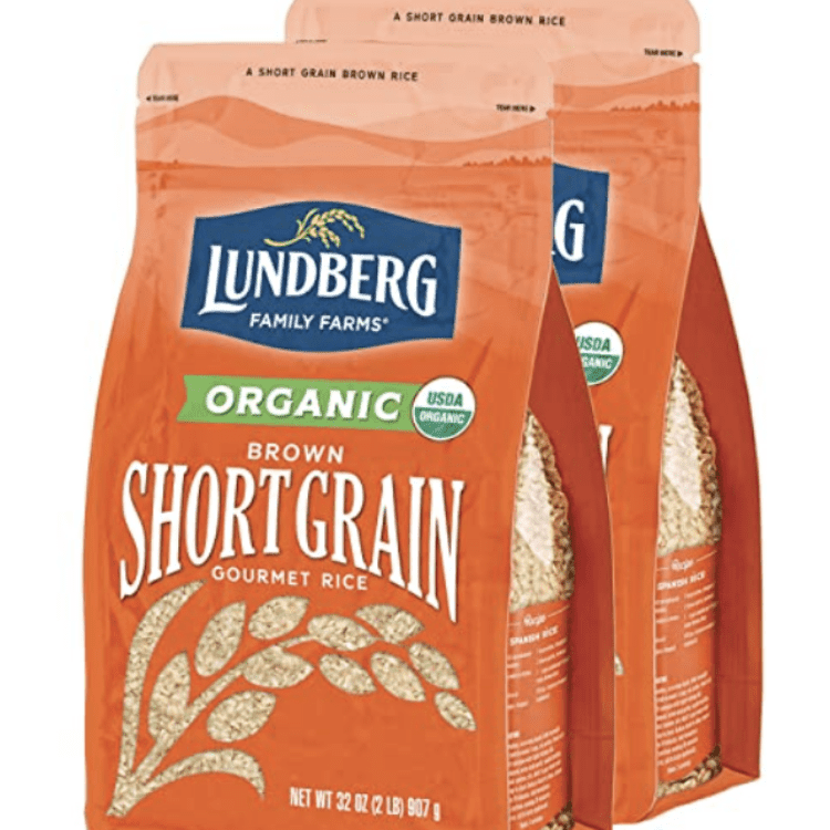 Stock photo of a bag of Lundberg brown rice.