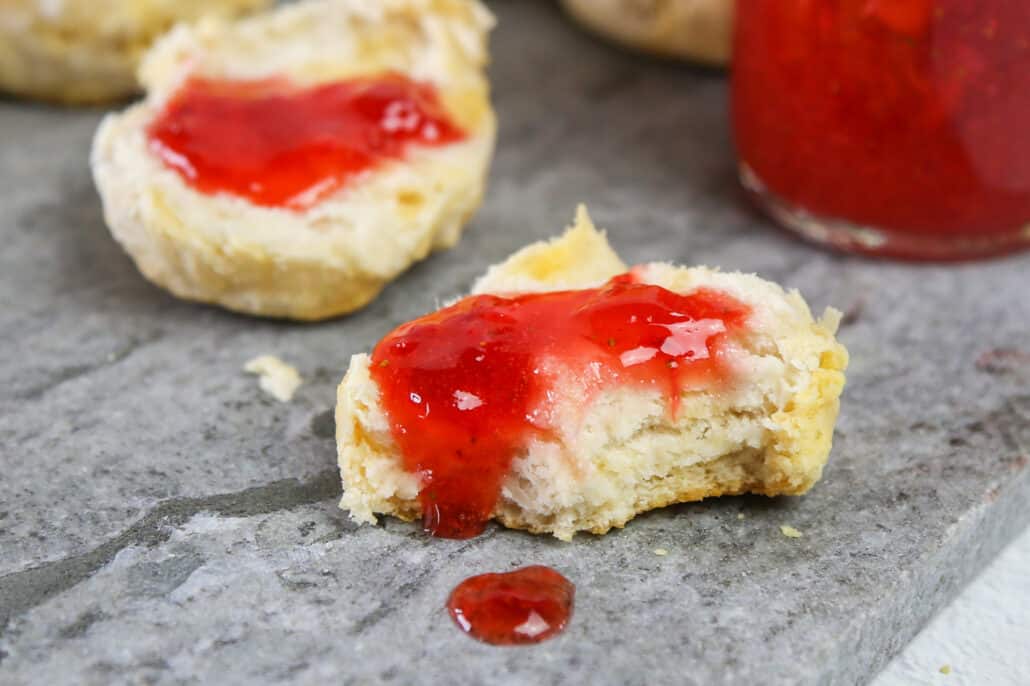 stawberry jam on a biscuit 