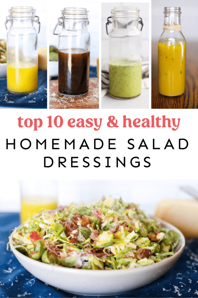 Making healthy homemade salad dressings is easier than you think. They are cheaper, healthier, and tastier, too. Here are 10+ easy recipes to start with when making your own salad dressing at home. 