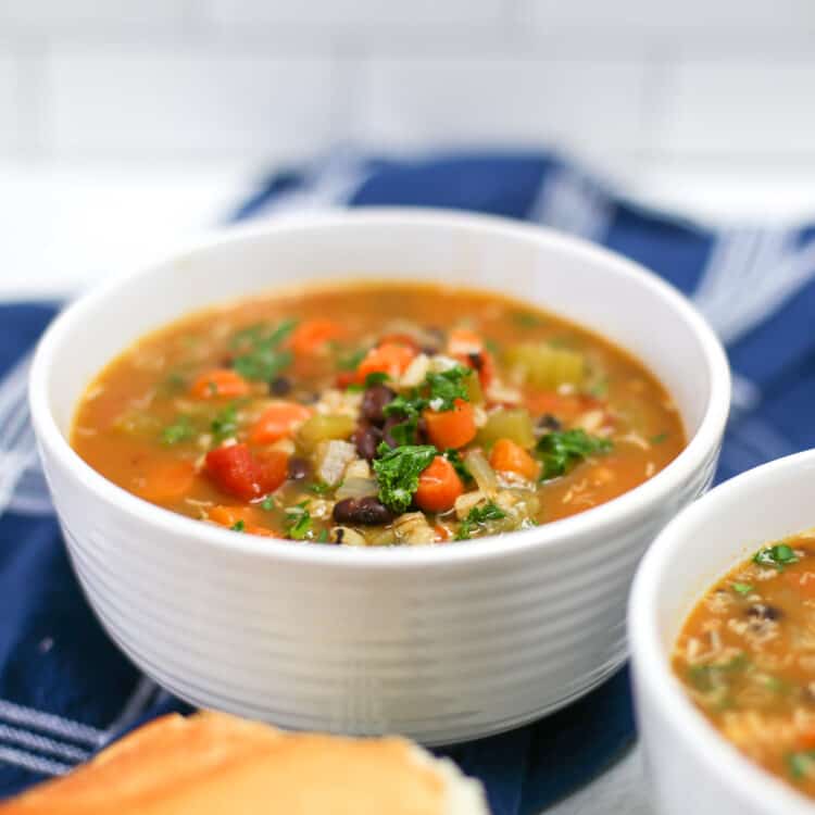 Instant Pot Vegetable Soup in white bowls