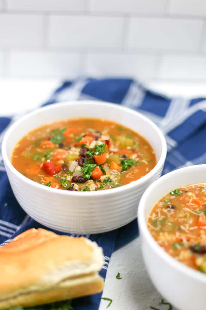 Instant Pot Vegetable Soup in a white bowl