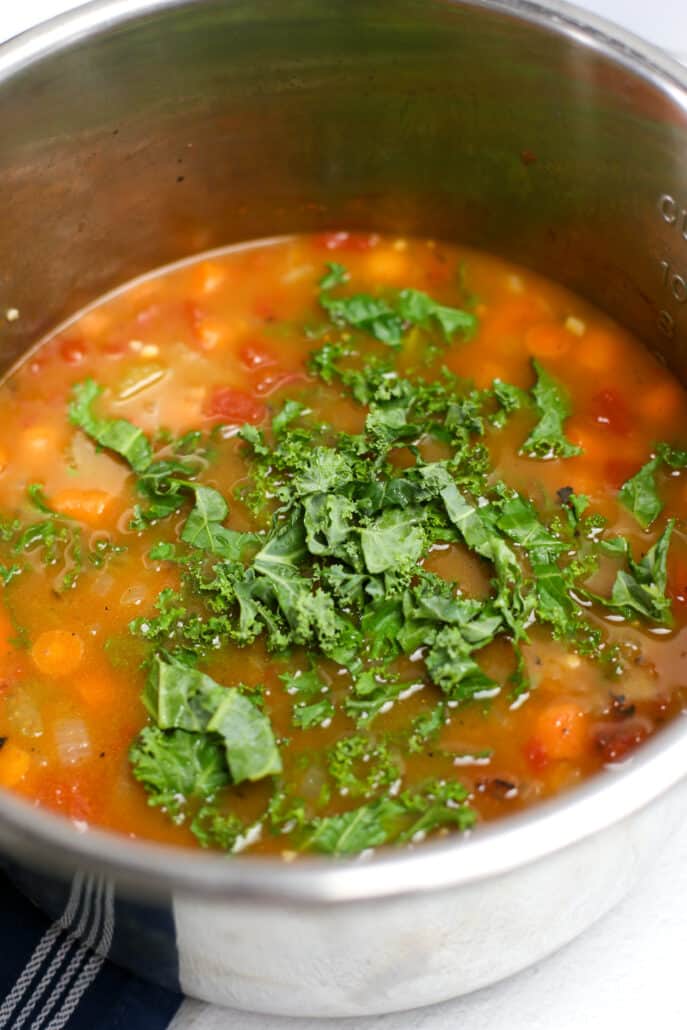 Stirring Kale into instant pot vegetable soup