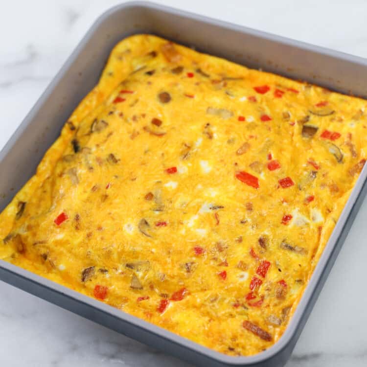 baked omelette in a square pan.