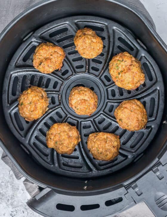 cooked turkey meatballs in air fryer.