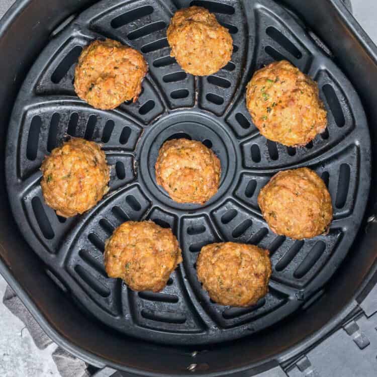 cooked turkey meatballs in air fryer.