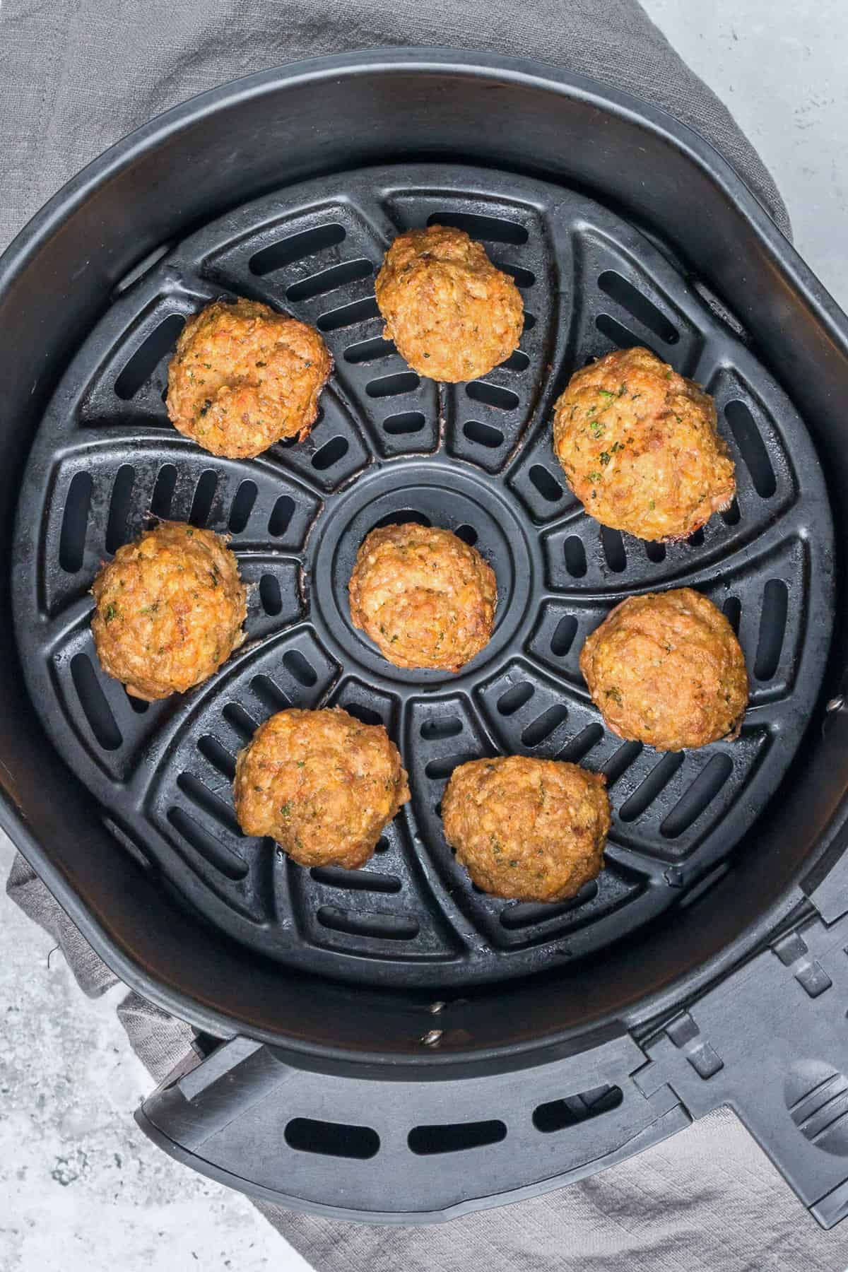 cooked turkey meatballs in air fryer.