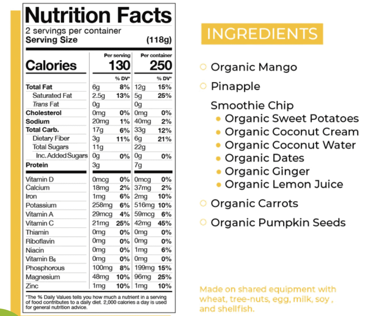mango smoothie from Smoothie Box nutrition info