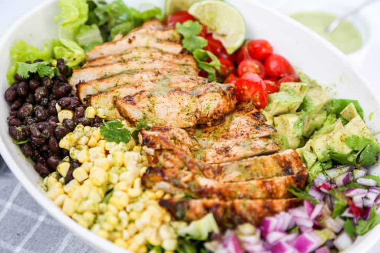 Southwest Chicken Salad served on a platter with all ingredients in separate piles.