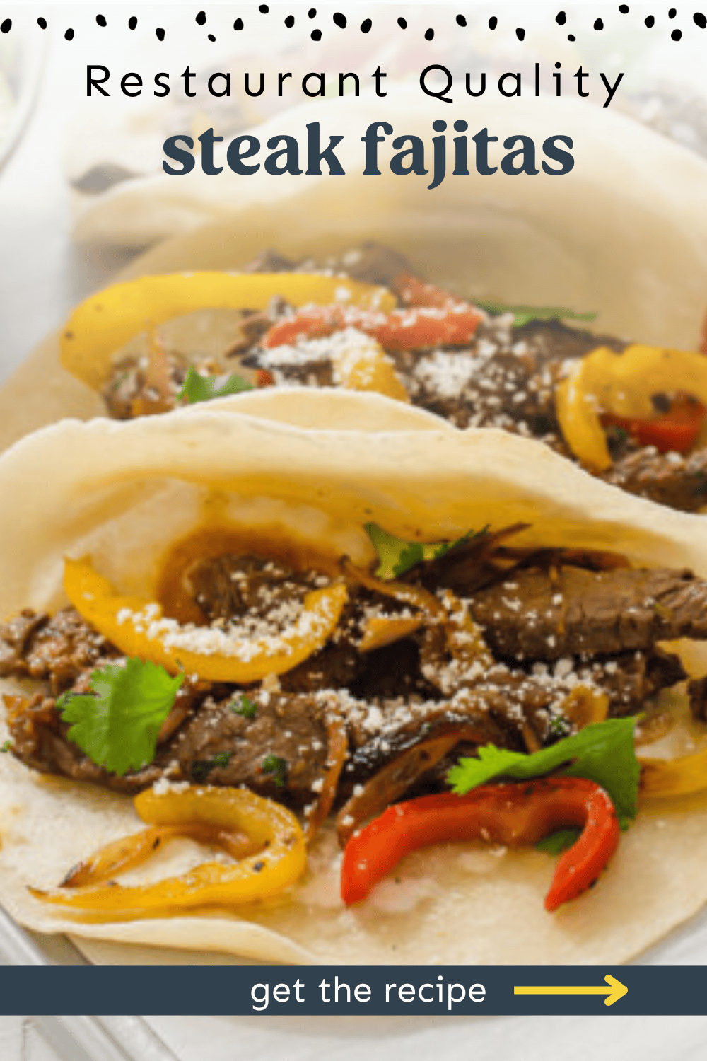 A photo of two steak fajitas.