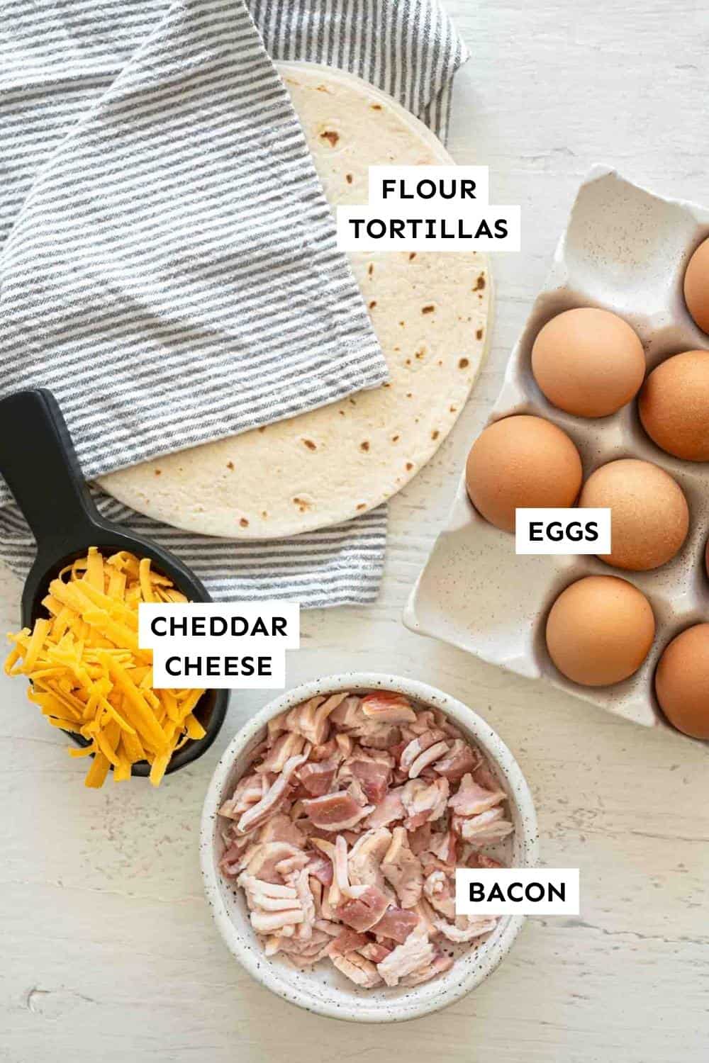 Ingredients laid out for Breakfast Quesadilla.