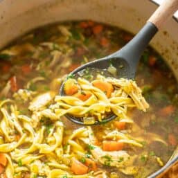 Bowl of homemade chicken noodle soup.
