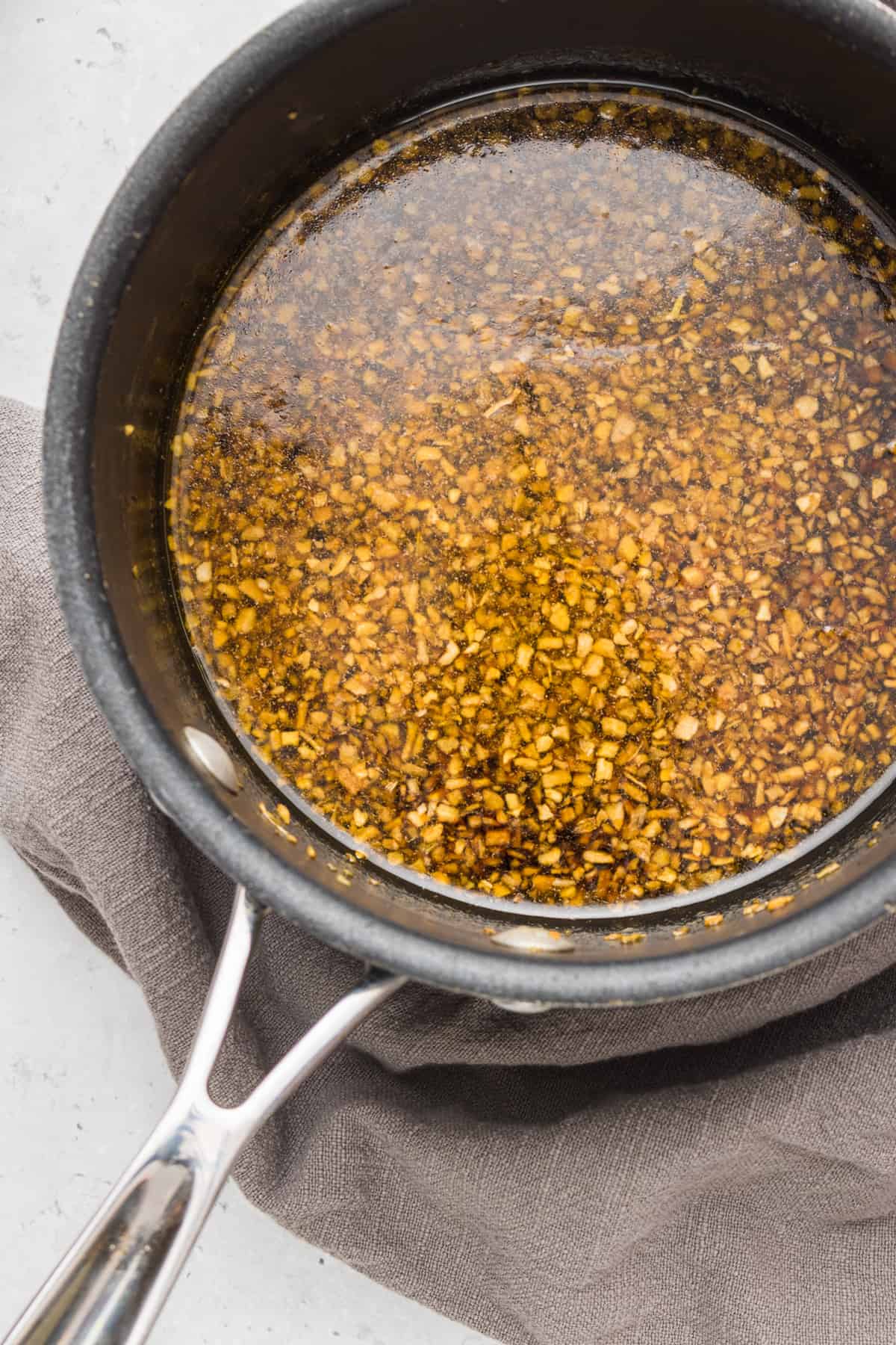 small pot with homemade soy sauce simmering