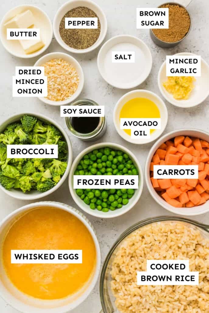 egg fried rice ingredients laid out and labeled