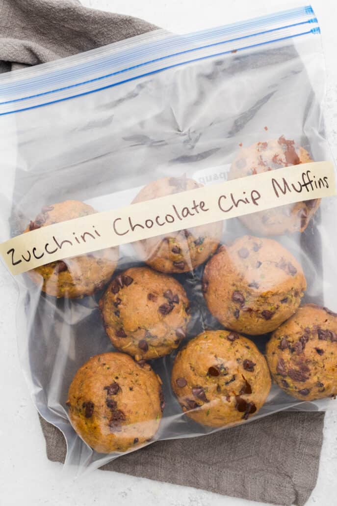 Chocolate Chip Zucchini Muffins in a freezer bag