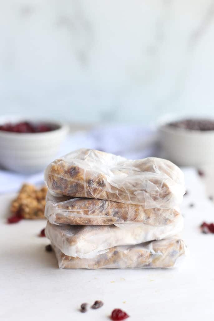 protein bars wrapped in plastic bag for storing