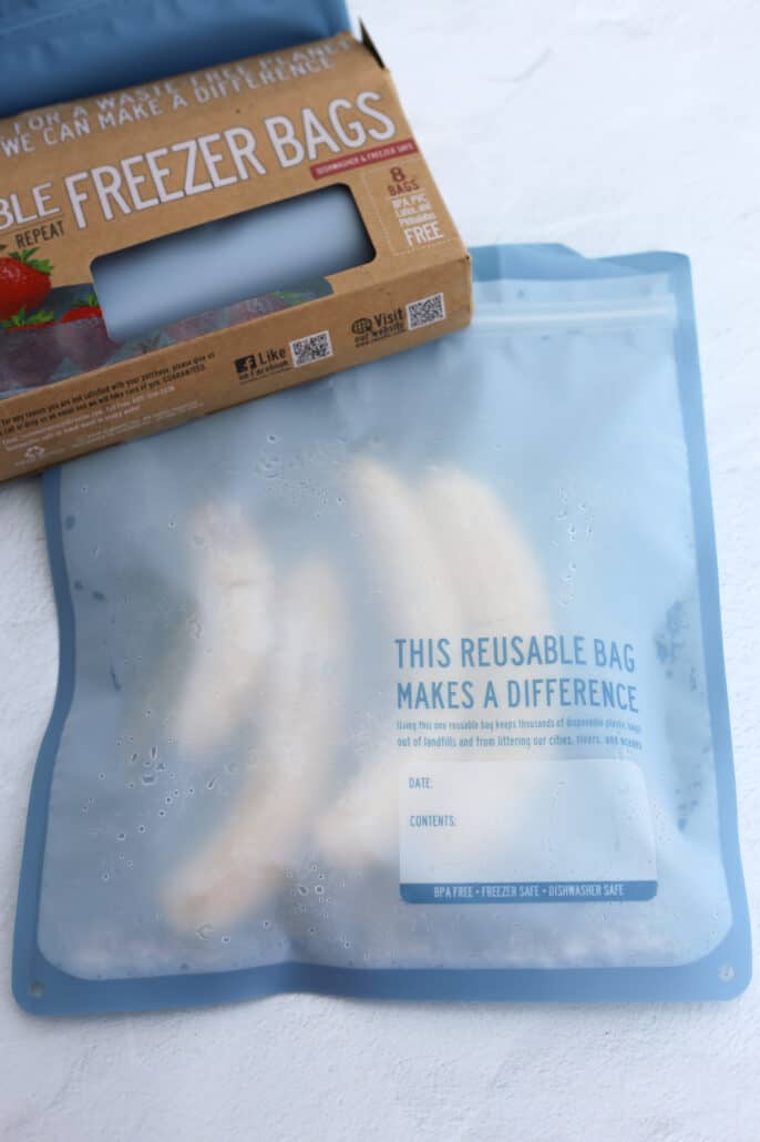 reusable freezer bags with bananas in them. 