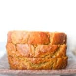 3 slices of Banana Pumpkin Bread stacked.