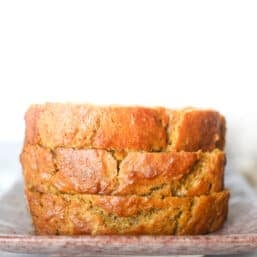 3 slices of Banana Pumpkin Bread stacked.
