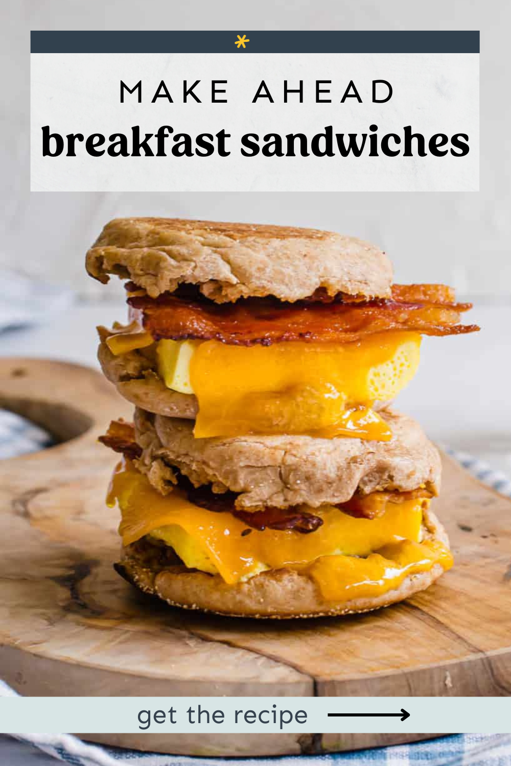Two breakfast sandwiches stacked on top of each other.