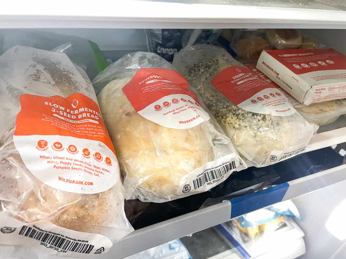 Wildgrain products side by side in a freezer.