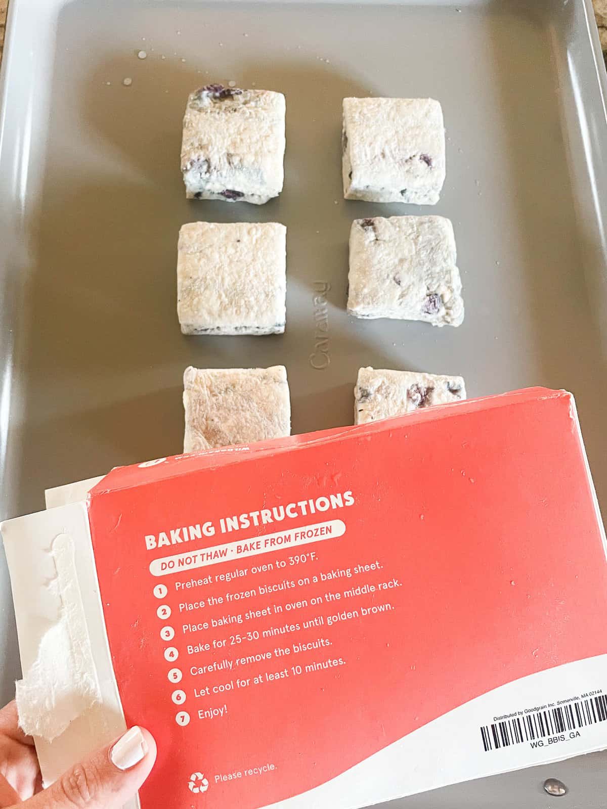 Wildgrain blueberry biscuits on a baking sheet. 