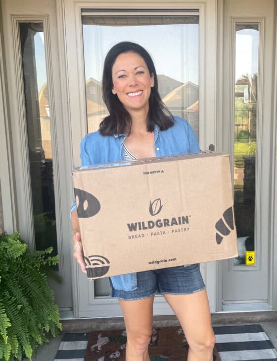 Polly Conner holding a wildgrain box.