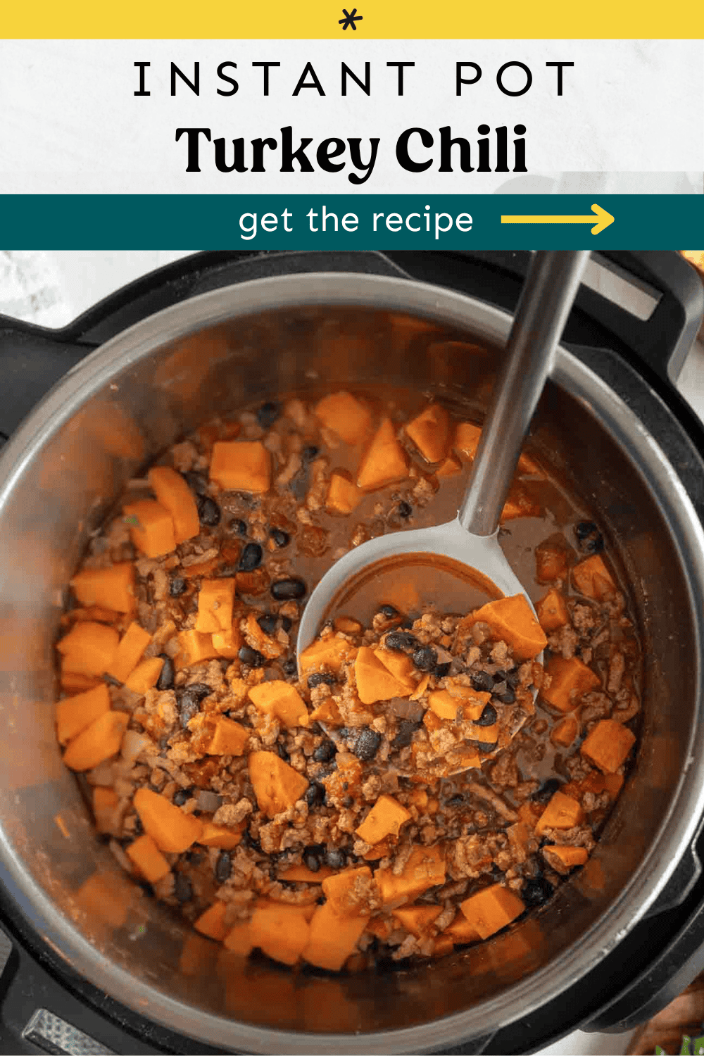 Turkey chili ready to serve out of the Instant Pot.