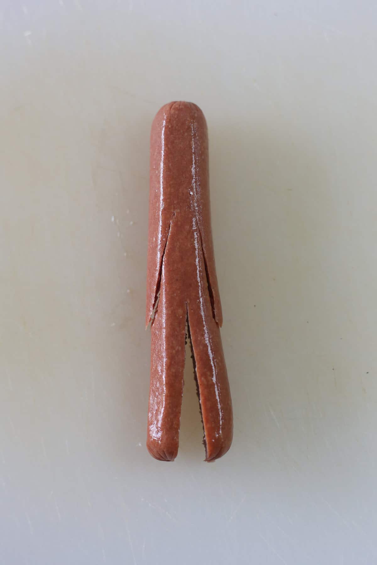 A hot dog cut to look like a mummy. 