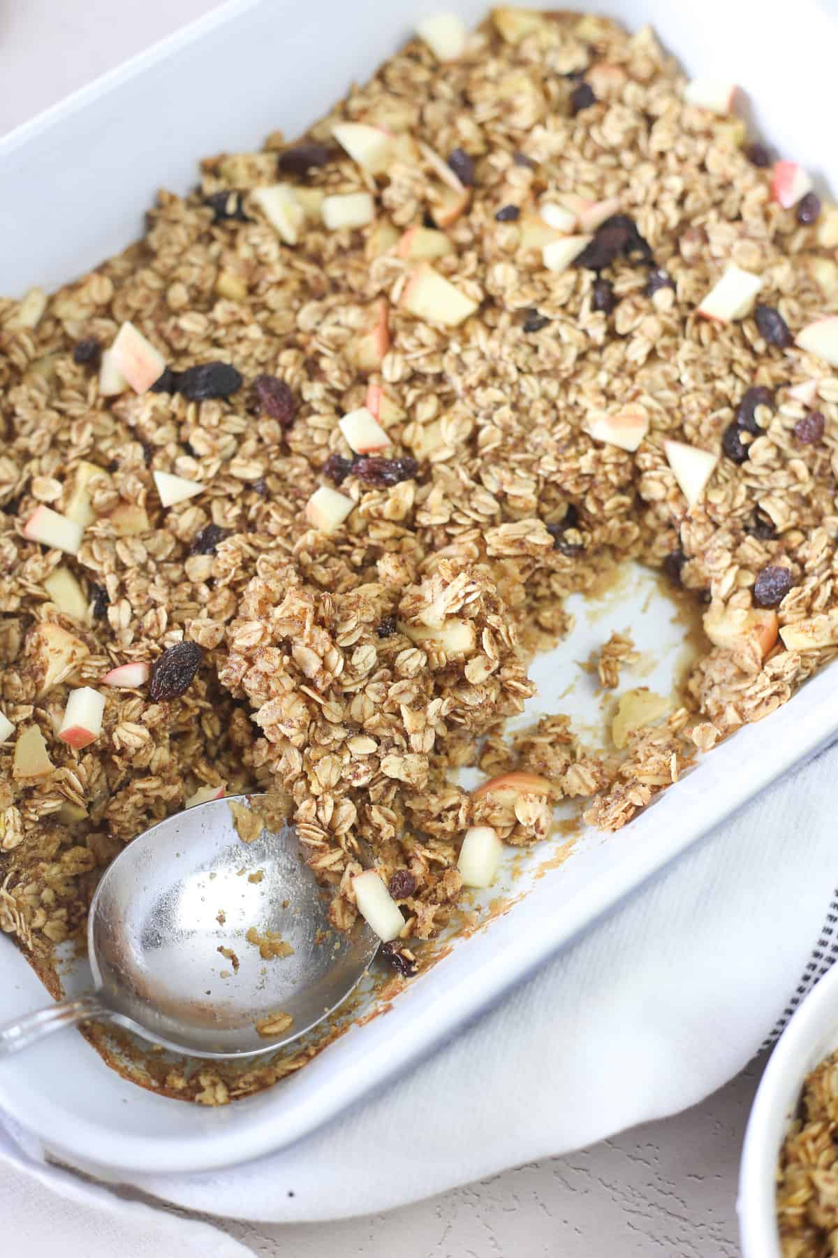 Apple Baked Oatmeal in a dish.
