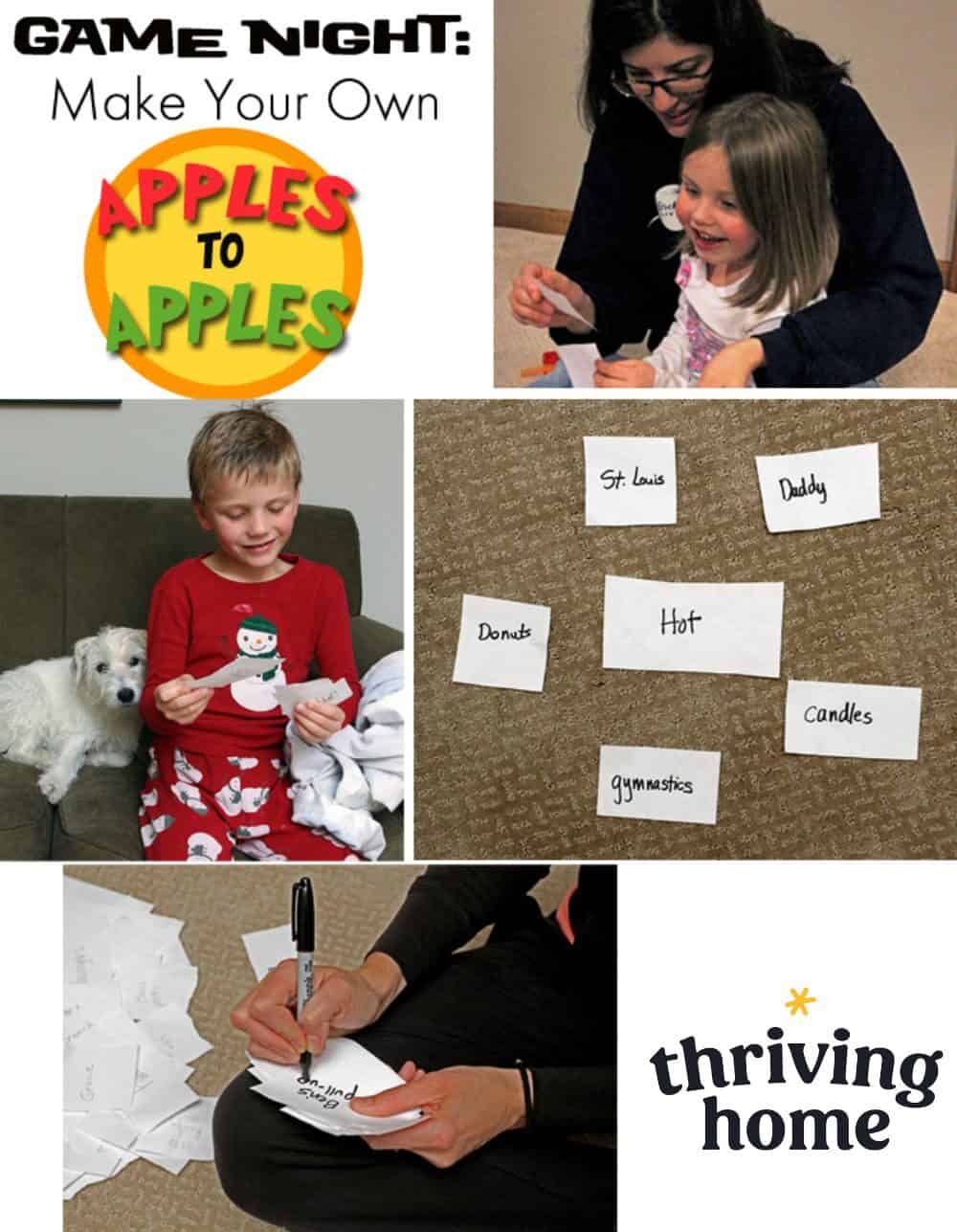 collage image of people playing a homemade DIY apples to apples game.