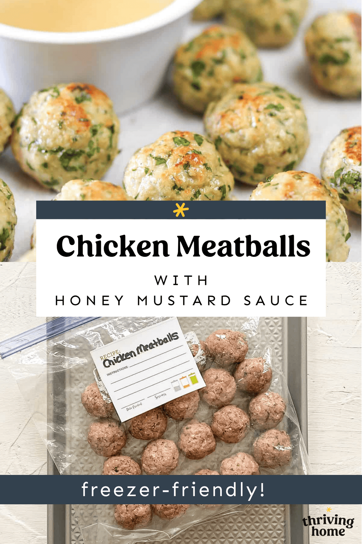 Cooked chicken meatballs on top and raw meatballs in a freezer bag on the bottom.