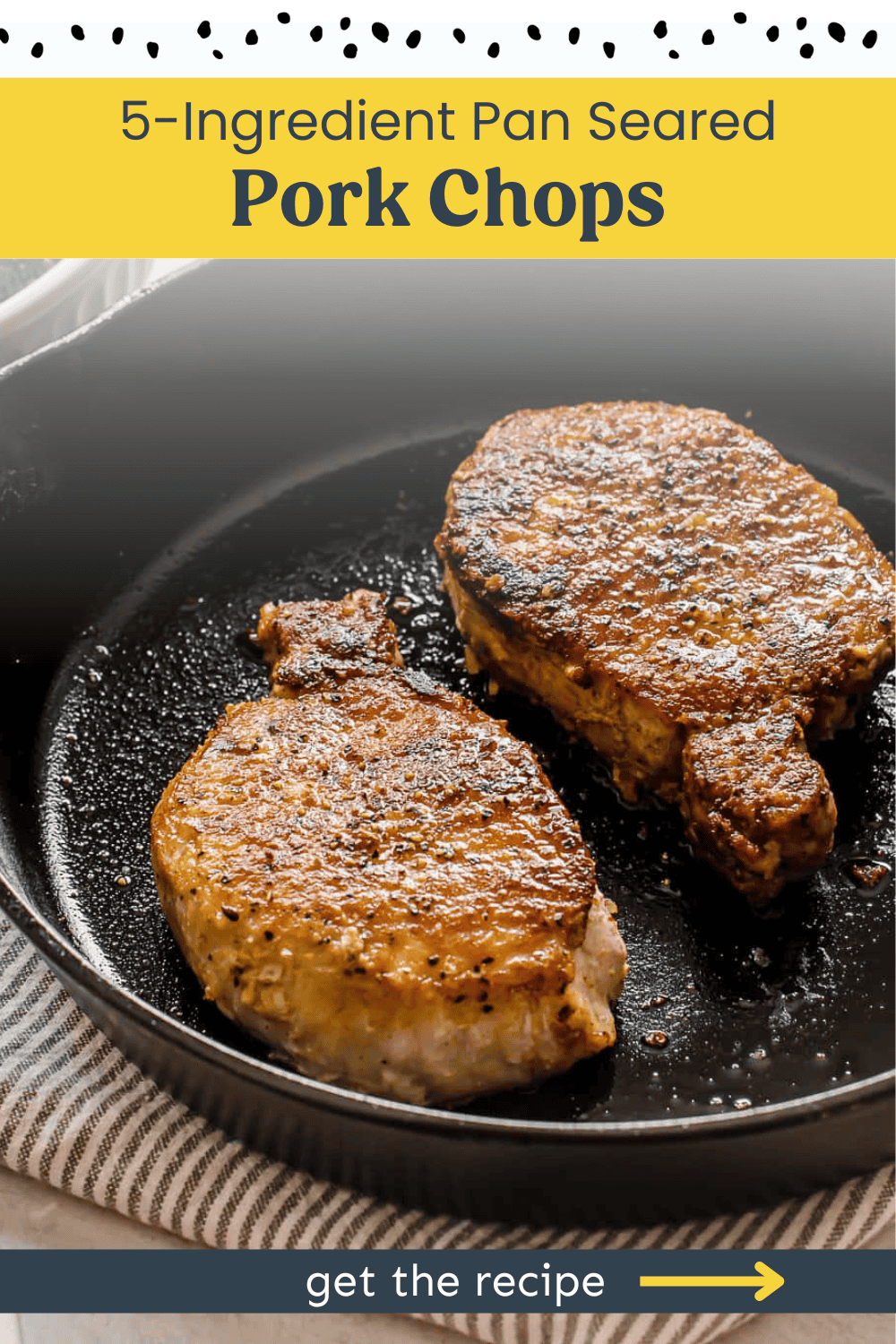 Pork chops in a cast iron skillet.