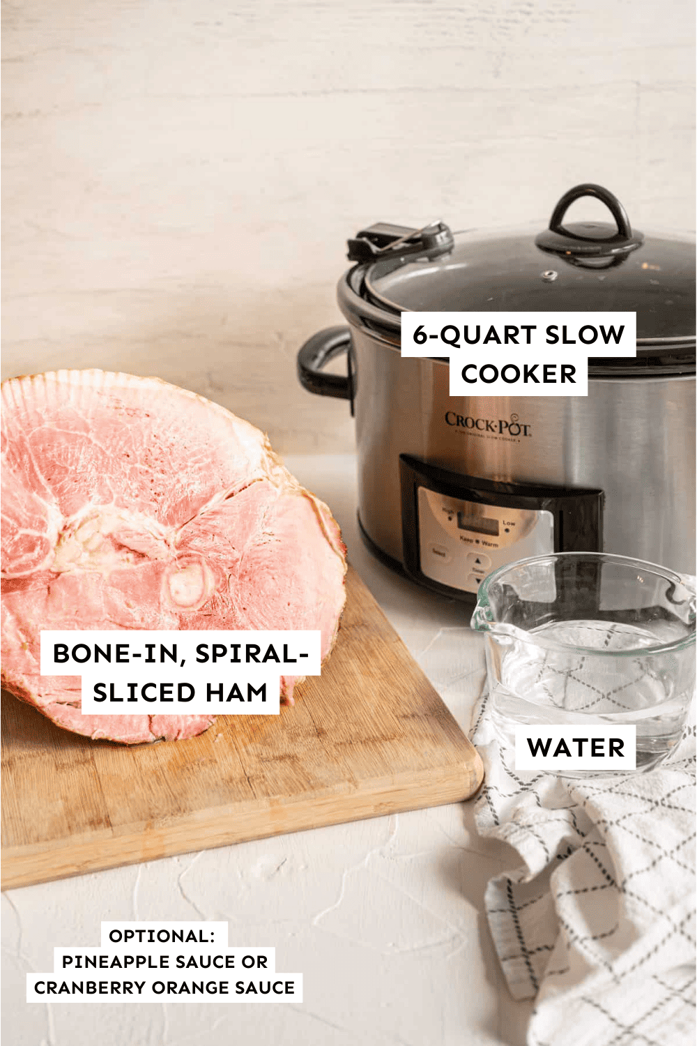Ingredients for making a crockpot ham.