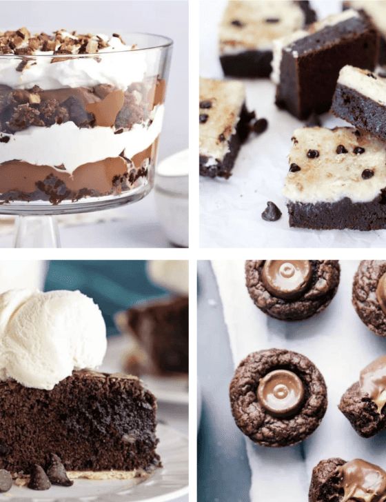 Collage or desserts made with a brownie mix.