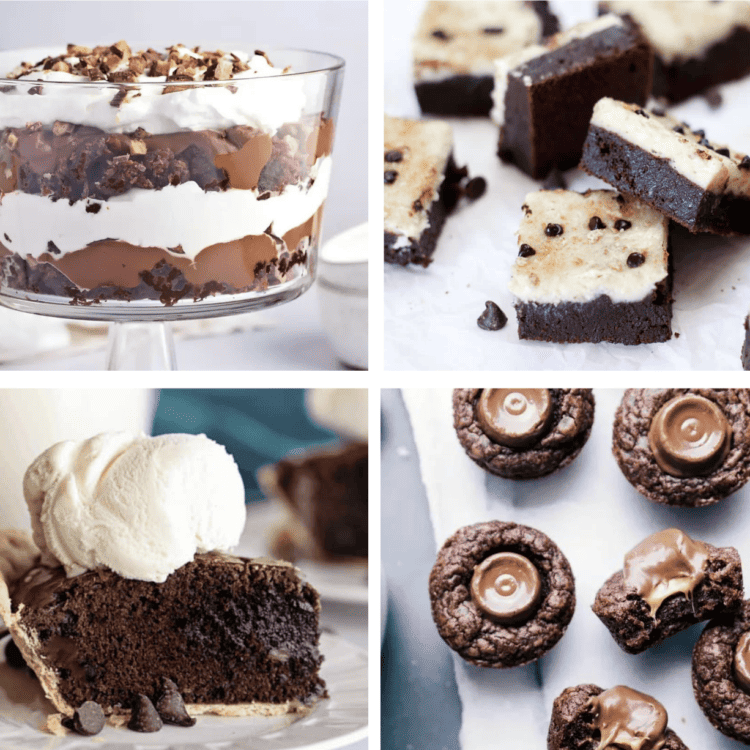 Collage or desserts made with a brownie mix.