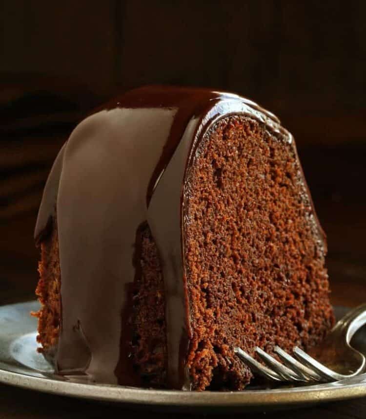 A slice of chocolate brownie mix cake.