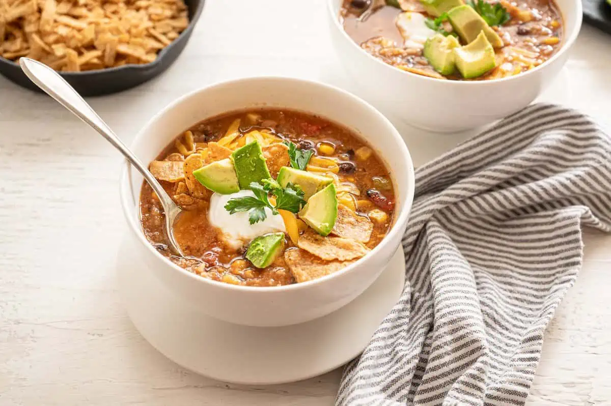 Crockpot Spicy Vegetarian Tortilla Soup with Quinoa. - Half Baked