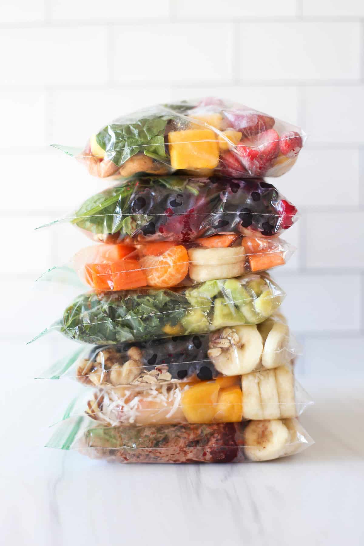 A stack of freezer smoothie packs. 