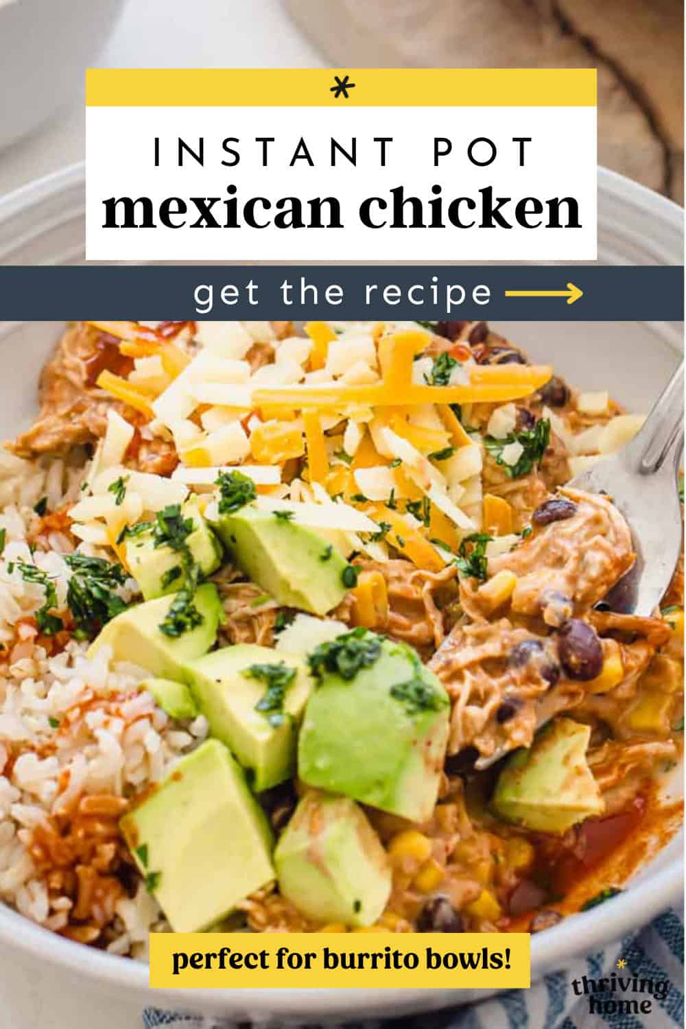 Instant Pot Mexican chicken in a bowl ready to eat.