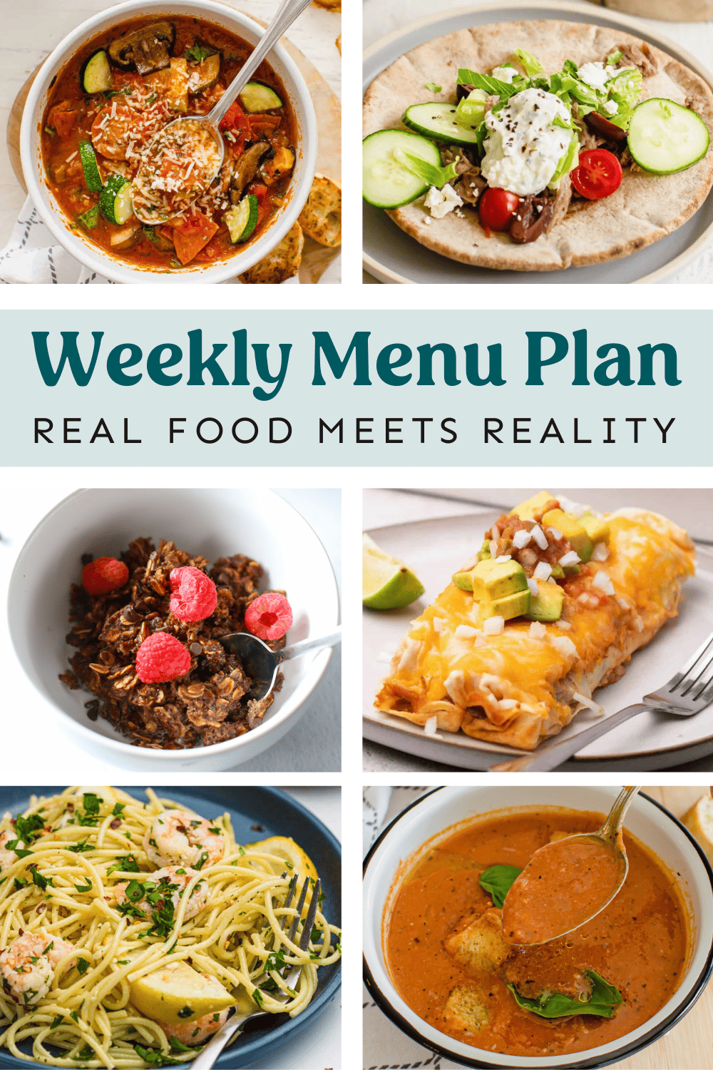 Collage of meals from the weekly menu plan.