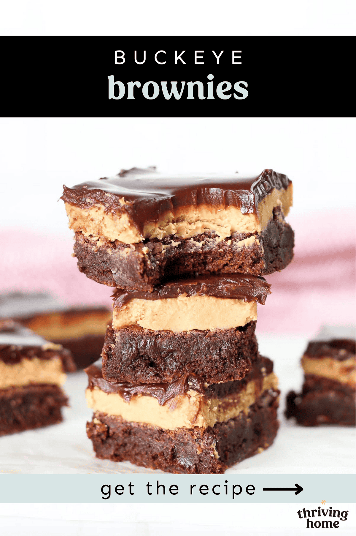 Buckeye brownies stacked on top of each other.
