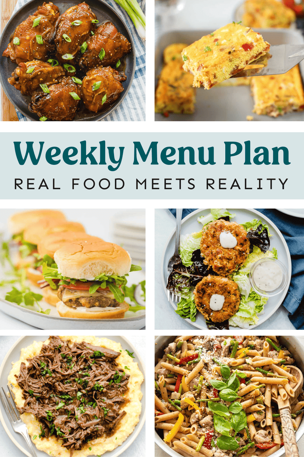 Collage of meals from the weekly menu plan.