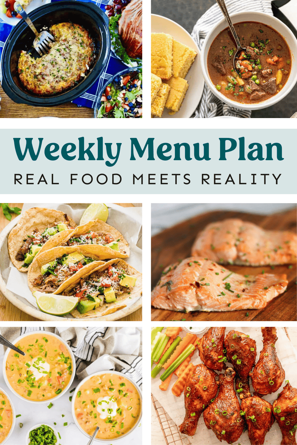 Collage of meal plan recipes.