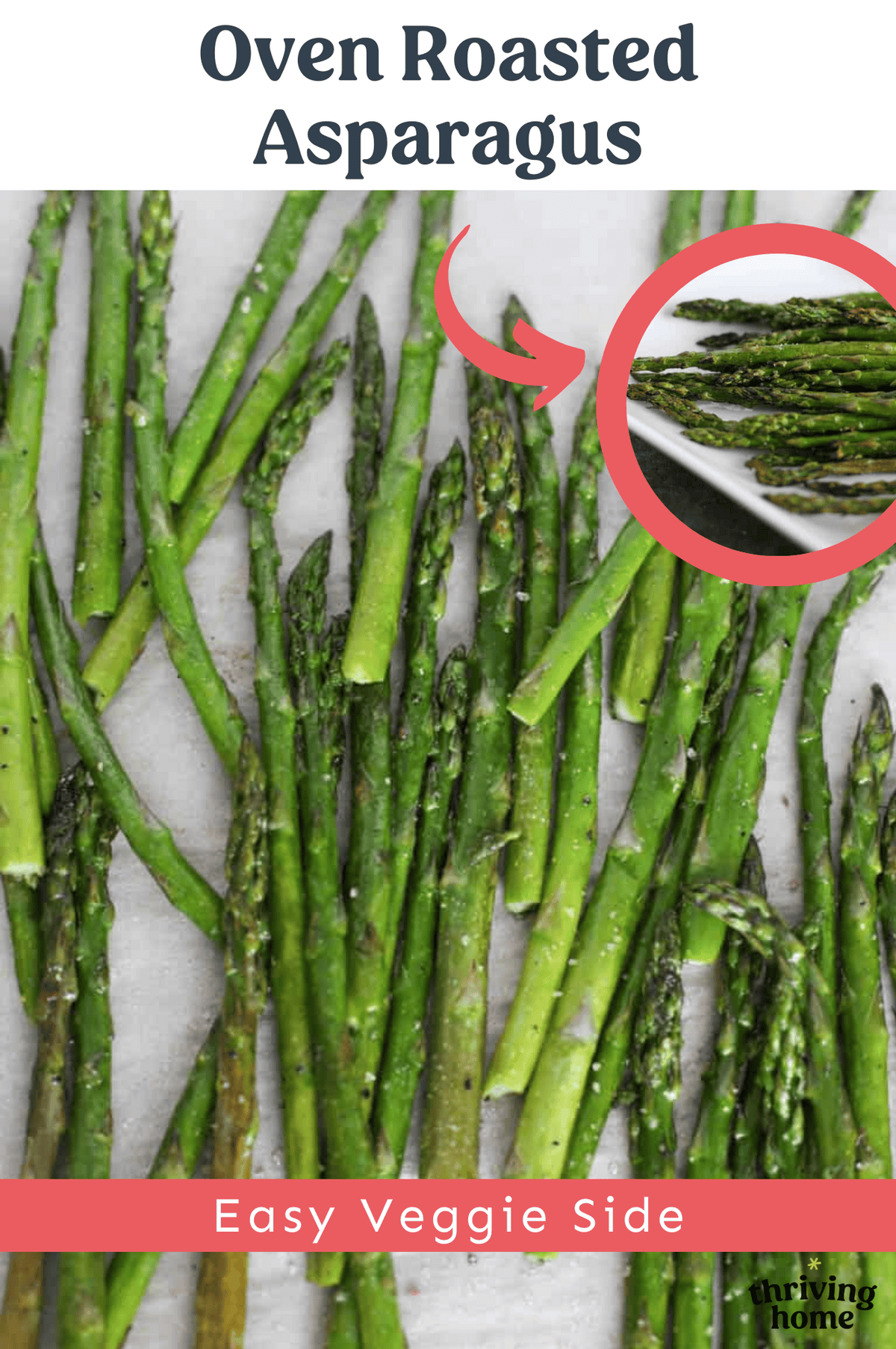 Oven roasted asparagus laid out on parchment paper.