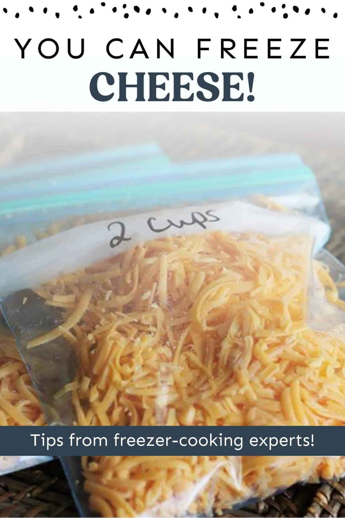 Shredded cheese in freezer bags labeled 2 cups.