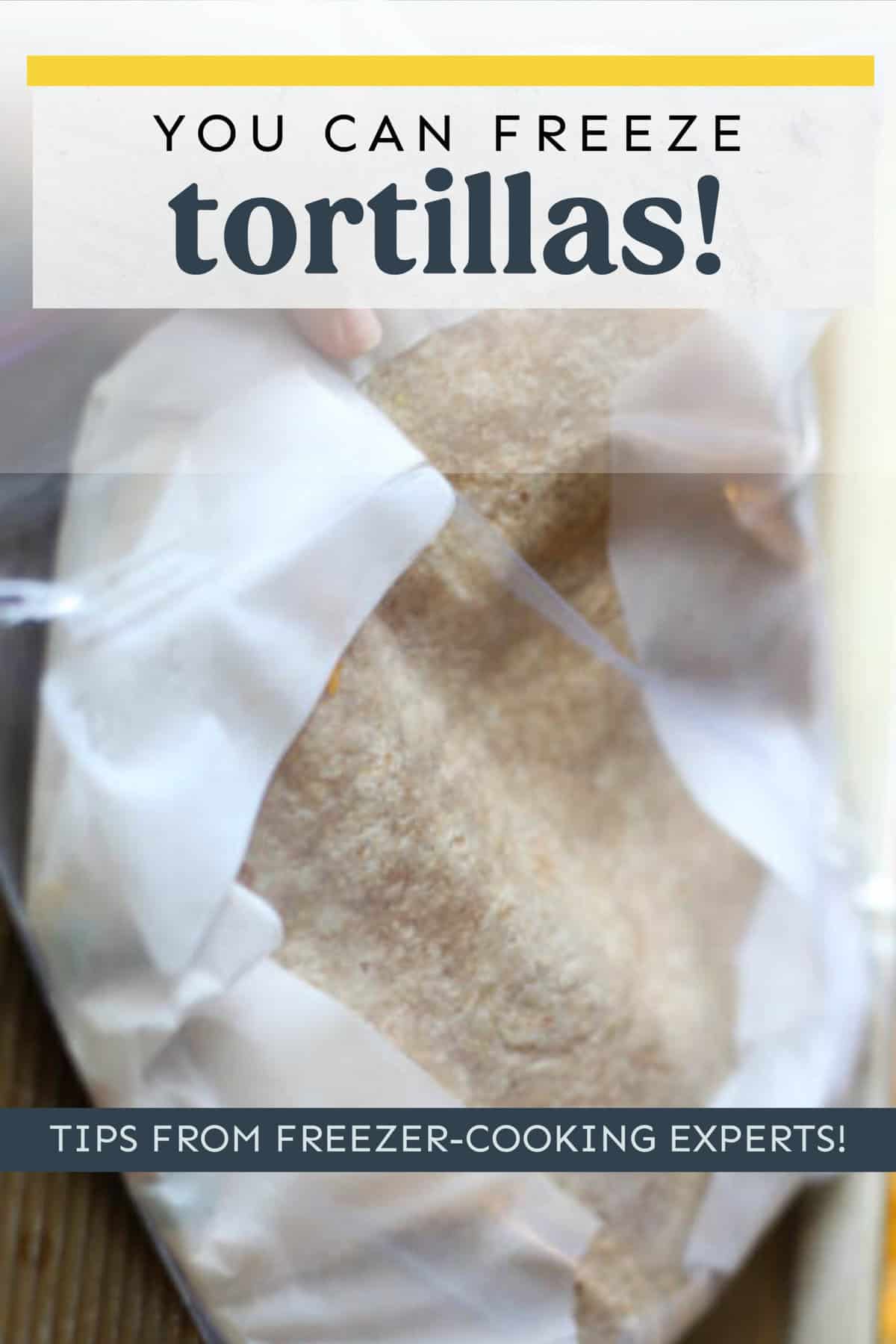 Tortillas in a freezer-safe baggie with parchment paper between them.