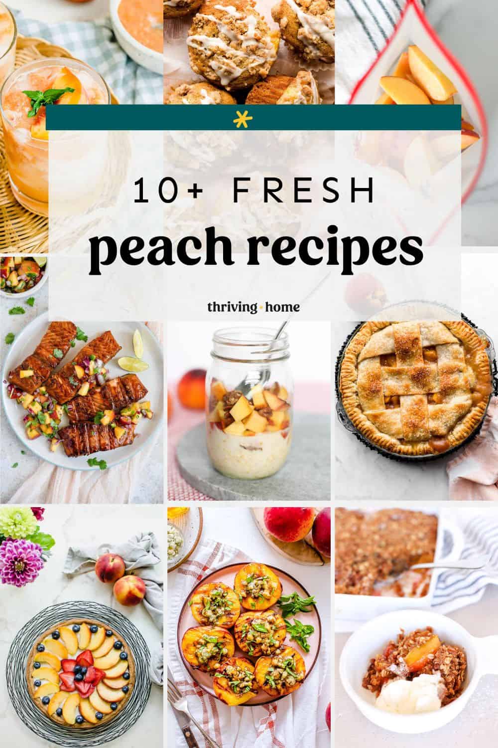 Various pictures of the featured fresh peach recipes.