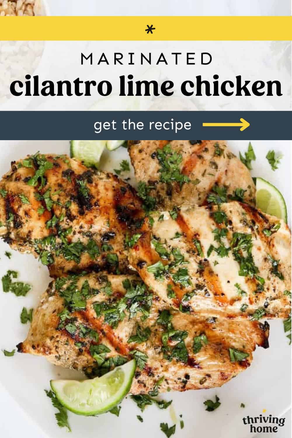 Grilled cilantro lime chicken breasts on a plate with chopped fresh cilantro on top.