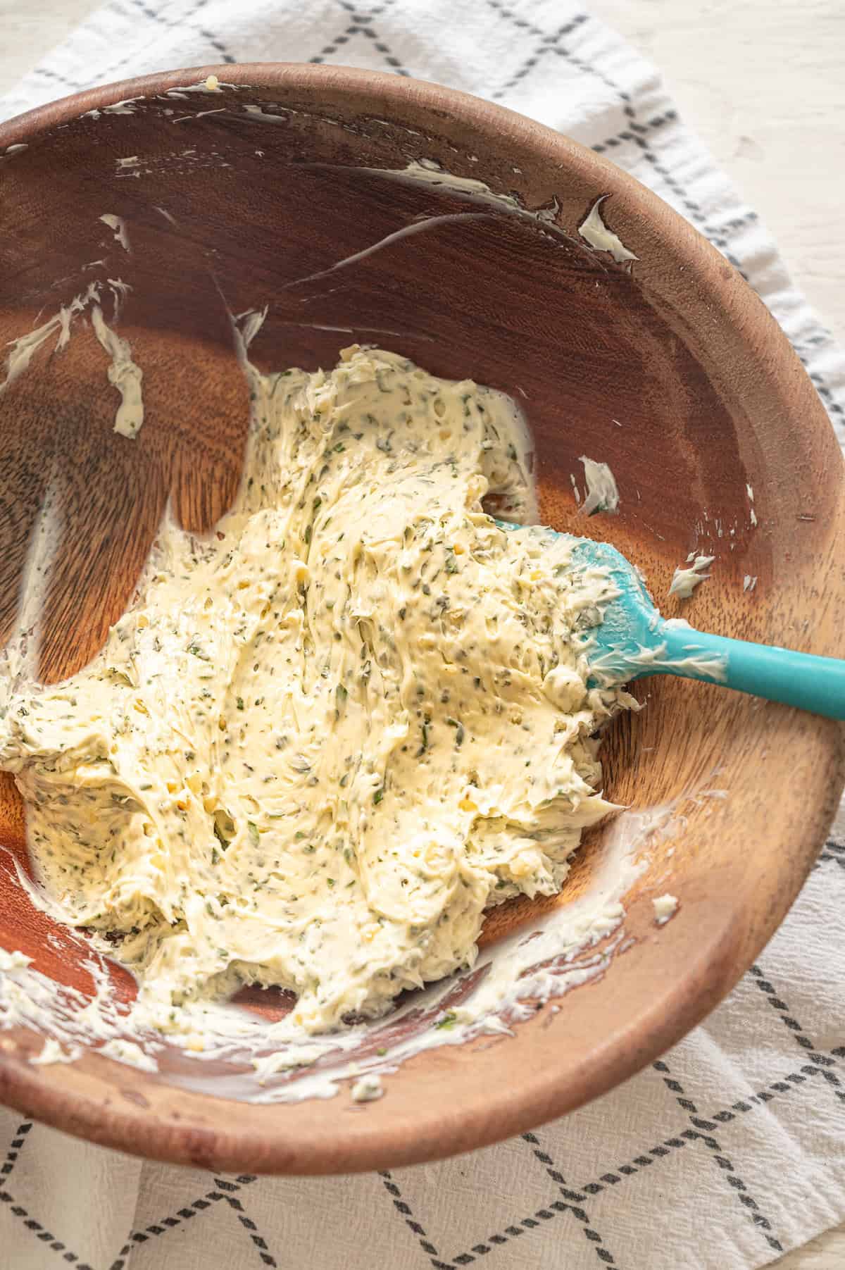 Whipped butter with fresh herbs and minced garlic mixed in.